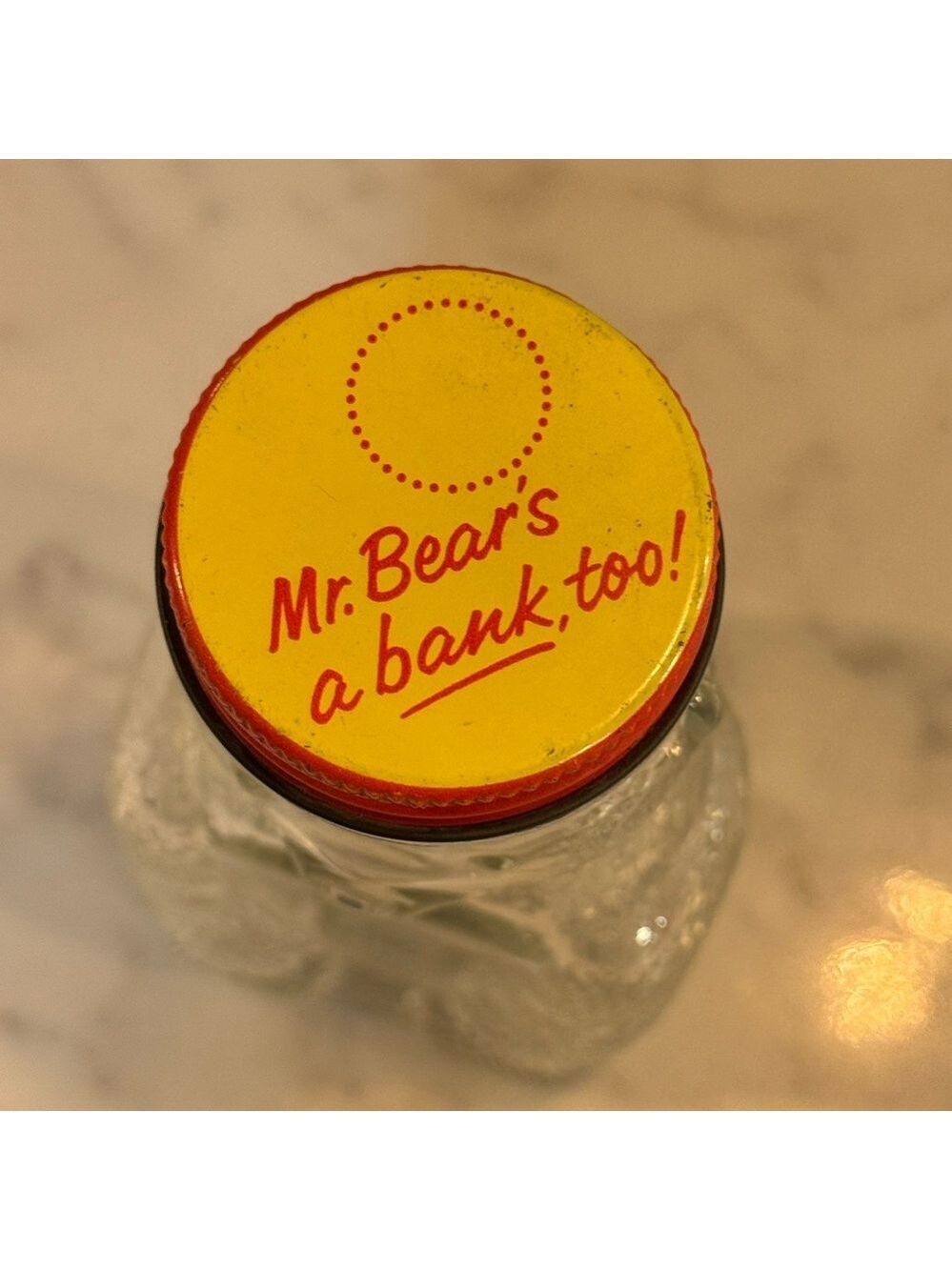 Vintage Clear Glass Mr. Bear Jar with Red Lid - Picture 4 of 6